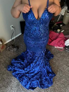 Custom Blue Size 10 Prom Shiny Pattern Mermaid Dress on Queenly