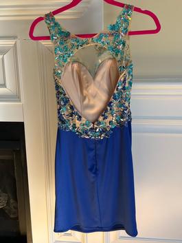 Rachel Allan Blue Size 0 Midi $300 Sheer Cocktail Dress on Queenly