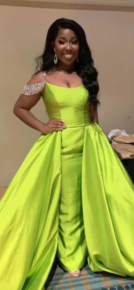 Custom Lime Green Gown Green Size 6 Train Dress on Queenly