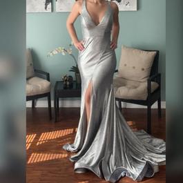 Jovani Silver Size 4 Shiny Prom Mermaid Dress on Queenly