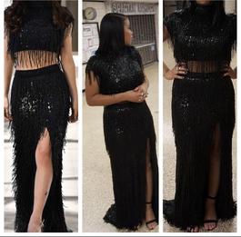 Sherri Hill Black Size 10 Floor Length Two Piece Prom Side slit Dress on Queenly