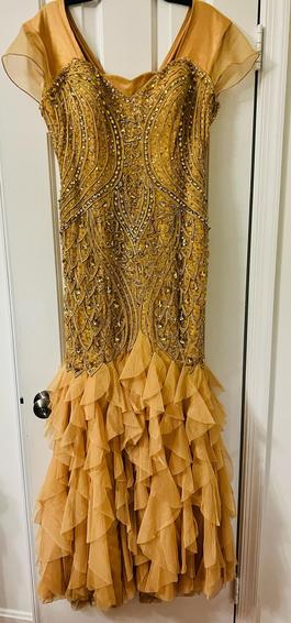 Best looks Gold Size 14 Plus Size Floor Length Train Dress on Queenly