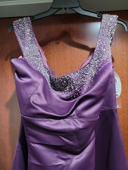 Style P4059 Precious Formals Purple Size 24 Black Tie Tall Height A-line Dress on Queenly