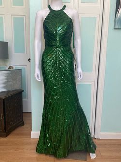 Clarisse Green Size 2 Floor Length Jersey Shiny $300 Mermaid Dress on Queenly