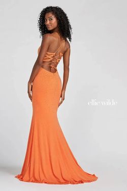 Style EW122033 Ellie Wilde Orange Size 6 Floor Length Black Tie Pageant Side slit Dress on Queenly