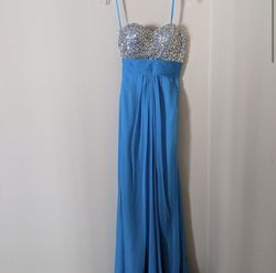 La Femme Blue Size 2 Floor Length $300 Straight Dress on Queenly
