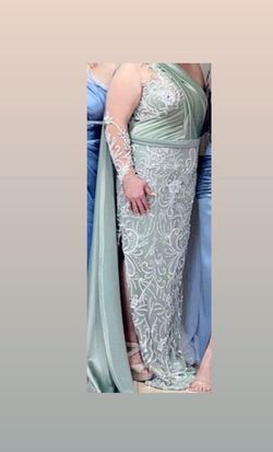 Custom made Light Green Size 14 Cape Train Plus Size Straight Dress on Queenly