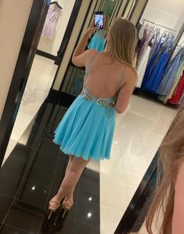 Faviana Blue Size 6 Midi $300 Cocktail Dress on Queenly