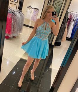 Faviana Blue Size 6 Midi $300 Cocktail Dress on Queenly