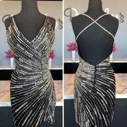 Primavera Black Size 10 Homecoming Fully-beaded Party Midi 70 Off Cocktail Dress on Queenly
