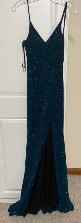 Aria Green Size 4 Teal Black Tie Side slit Dress on Queenly