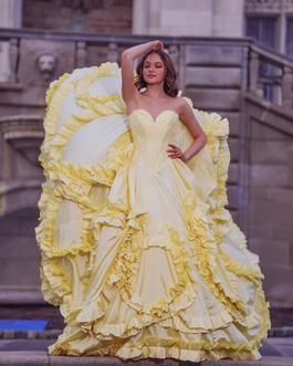 Sherri Hill Yellow Size 0 Ruffles Ball gown on Queenly