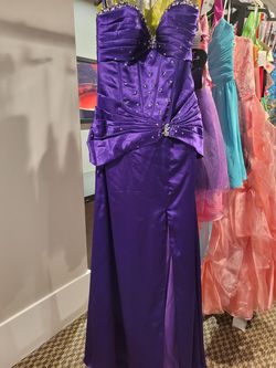 Style 8815 Mori Lee Paparazzi Purple Size 12 Corset Plus Size Jewelled Tall Height Side slit Dress on Queenly