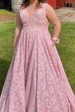 MoriLee Pink Size 16 Sheer Pageant Ball gown on Queenly