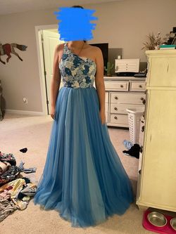 Jovani Blue Size 6 Cut Out Embroidery Prom Straight Dress on Queenly