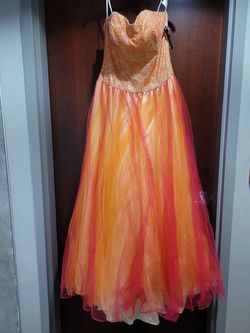 Style 12522 Jolene Prom Orange Size 12 Plus Size Tulle Tall Height Ball gown on Queenly