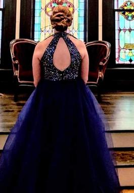 Sherri Hill Navy Blue Size 8 Navy Sequin Ball gown on Queenly