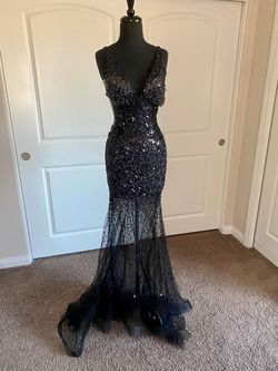 Jovani Multicolor Size 0 Black Tie Sheer Prom V Neck Mermaid Dress on Queenly