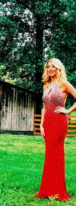 Jovani Red Size 2 Prom Cut Out $300 Straight Dress on Queenly