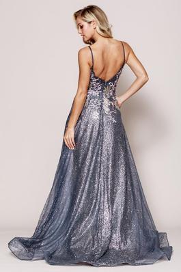 Style SU064 Amelia Couture Gray Size 18 Tall Height Sequin Jewelled Ombre Floor Length A-line Dress on Queenly