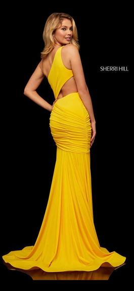 Sherri Hill Yellow Size 4 Jersey Flare Black Tie Mermaid Dress on Queenly