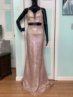 Clarisse Pink Size 6 Rose Gold Fitted Sequined Sheer Pageant Mermaid Dress on Queenly