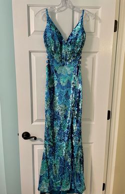 Cassandra Store Blue Size 4 Pageant Euphoria Sequin Jewelled Side slit Dress on Queenly