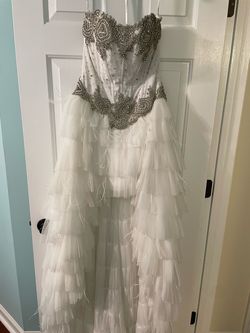 Sherri Hill White Size 4 Ruffles $300 High Low Ball gown on Queenly