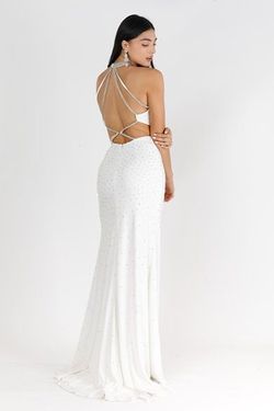 Style V-7935 Vienna White Size 4 Sequin Corset Prom Side slit Dress on Queenly
