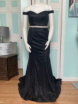 Clarisse Black Size 16 Belt Floor Length Jersey Mermaid Dress on Queenly