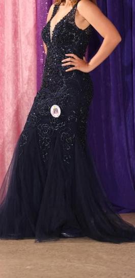 Amelia Couture Navy Blue Size 4 Navy Pageant Train Dress on Queenly