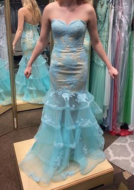 Tiffany Designs Blue Size 4 Black Tie $300 Mermaid Dress on Queenly
