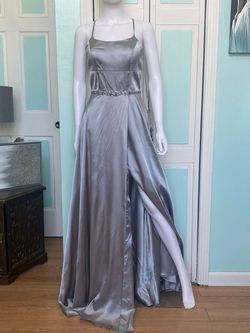 Clarisse Silver Size 6 50 Off Satin $300 Silk A-line Dress on Queenly