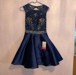 Jovani Blue Size 6 Cocktail High Neck Homecoming A-line Dress on Queenly