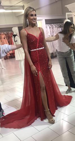 Sherri Hill Red Size 2 Jewelled Cape Side slit Dress on Queenly