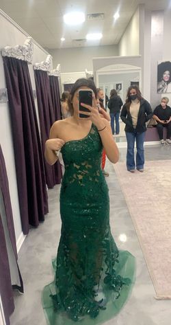 Jovani Green Size 4 Sheer Prom One Shoulder Cocktail Dress on Queenly