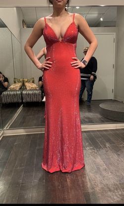 Colors Red Size 2 Prom V Neck Floor Length Jewelled Mermaid Dress on Queenly