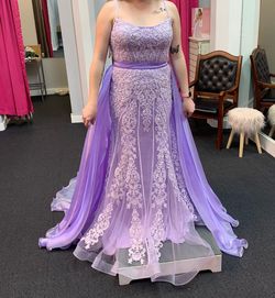 Jovani Purple Size 14 Sorority Formal Straight Embroidery Plus Size Train Dress on Queenly