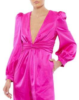 Style 2647 Mac Duggal Hot Pink Size 8 Plunge Silk Tall Height Jumpsuit Dress on Queenly