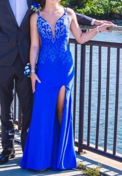 Amarra Blue Size 2 Corset Prom Side slit Dress on Queenly