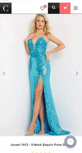 Jovani Blue Size 0 Sequin Jewelled Side slit Dress on Queenly