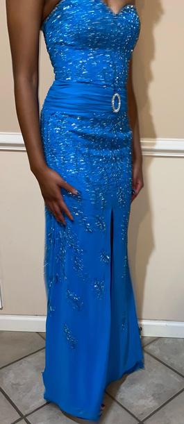 Riva Designs Blue Size 2 Side Slit Tulle Black Tie Straight Dress on Queenly