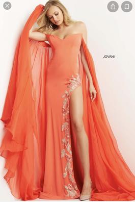 Jovani Orange Size 2 Floor Length Cape Sequin Train Dress on Queenly