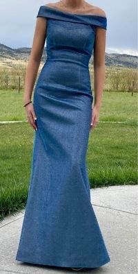 Sherri Hill Blue Size 2 Floor Length Black Tie Teal Straight Dress on Queenly