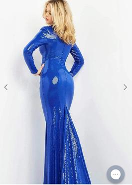 Jovani Blue Size 8 Floor Length Sequin Sleeves Mermaid Dress on Queenly