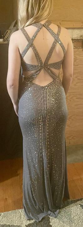 Ellie Wilde Silver Size 4 Black Tie $300 A-line Dress on Queenly