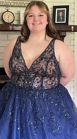 Morilee Madeline Gardner Blue Size 20 Sheer Floor Length Plus Size Ball gown on Queenly