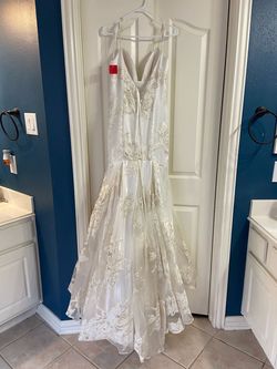Sherri Hill White Size 10 Pattern Prom Spaghetti Strap Mermaid Dress on Queenly