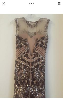 Sherri Hill Gold Size 2 Embroidery Sheer Boat Neck Mermaid Dress on Queenly
