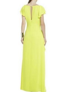BCBGmaxazria Yellow Size 2 $300 Ruffles Side Slit Straight Dress on Queenly
